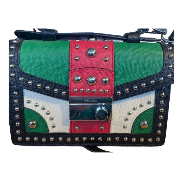 Handbags - GORGEOUS SAFIANO GREEN/BLK/RED/WHT STUDDED SHOULDER/CROSSBODY BAG (VGUC)